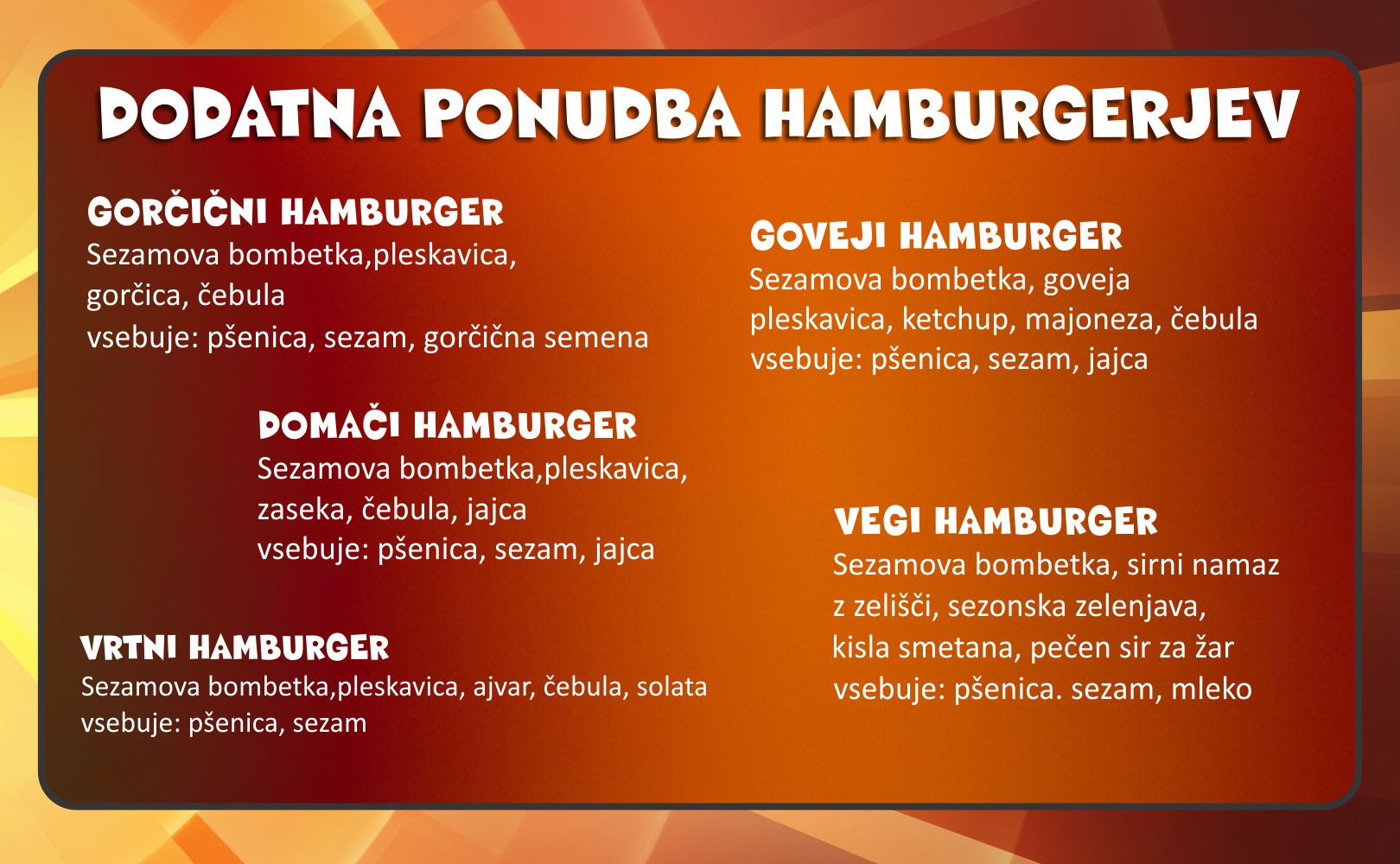 Dodatna ponudba hamburgerjev